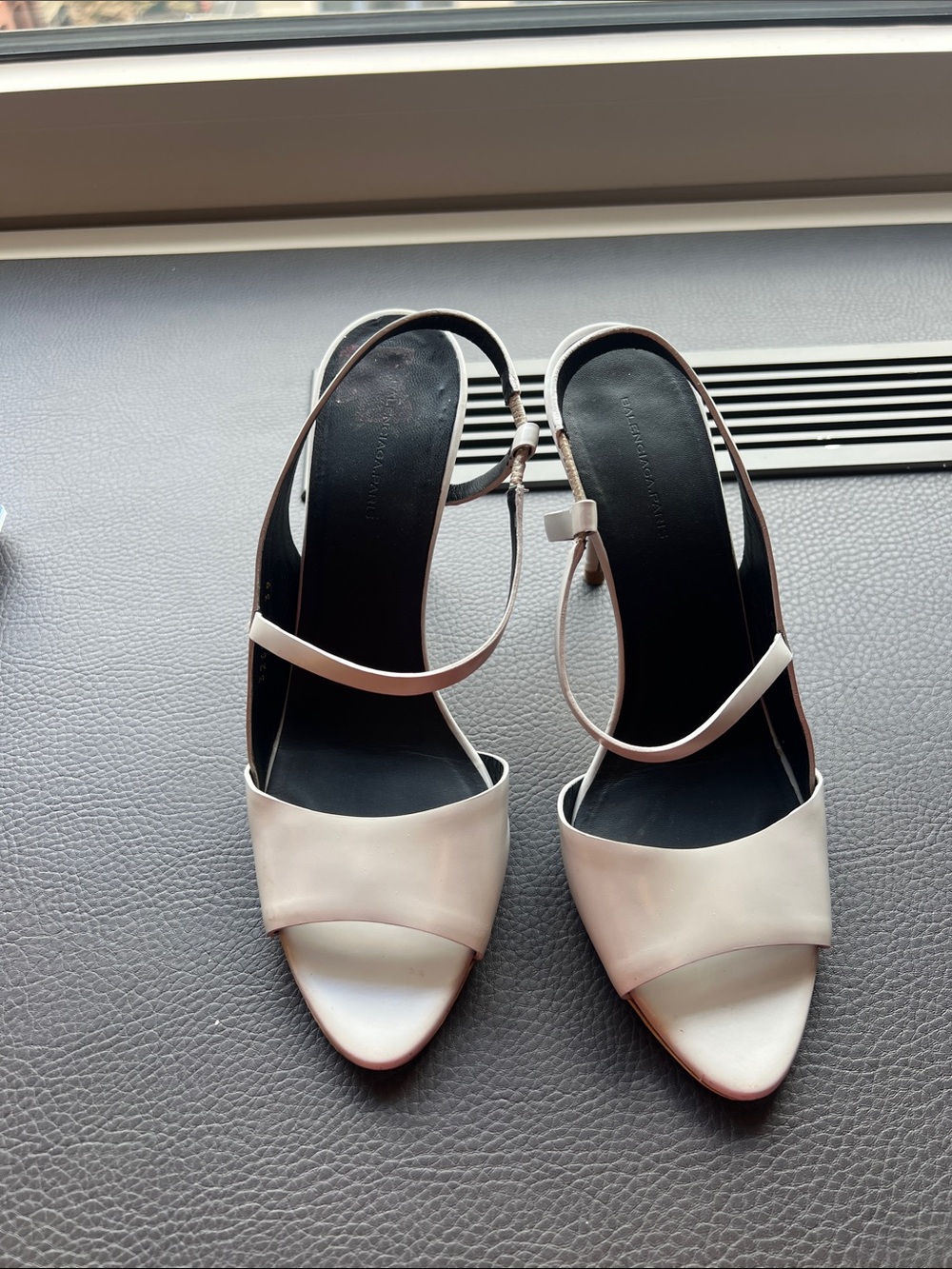 Balenciaga Grey Neo Manhattan Open-Toe Slingback Heels